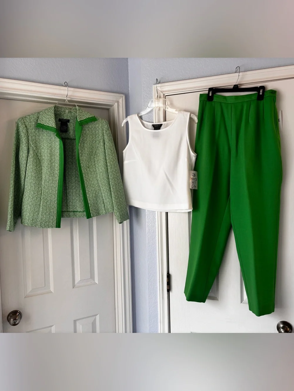 VTG Koret 3 Piece Pantsuit Set Green White Tweed 8P NWT Deadstock Matching Set